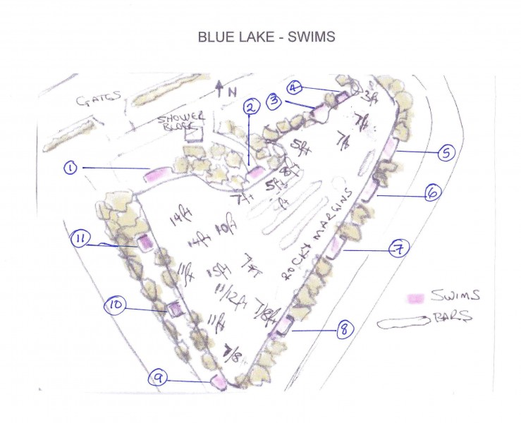 A swim map drawn up after our first field testing trip to Blue Lake